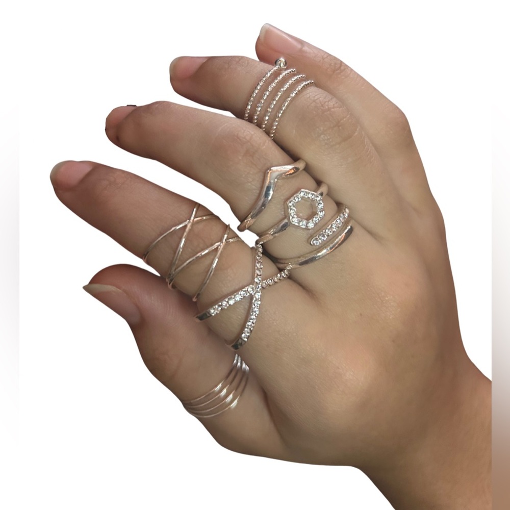 7 Pack Silver Rings Size 2.4 Stylish / Boho